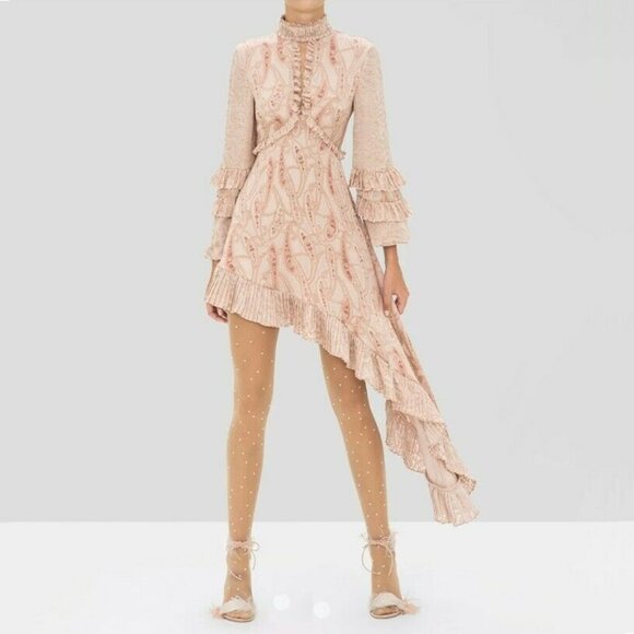 Alexis LIORA Asymmetrical Empire-Waist Keyhole Ruffle Long-Sleeve Dress - Picture 1 of 13